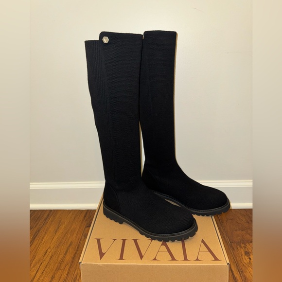 VIIAIA Filipa Round-Toe Stretchy Wool Knee-High Boots, 9.5, worn once, black - Picture 2 of 15